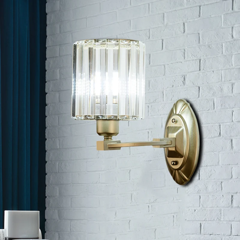Moderne cilinder wandlamp kristal blok 1/2 licht woonkamer blaker licht zilver Clearhalo