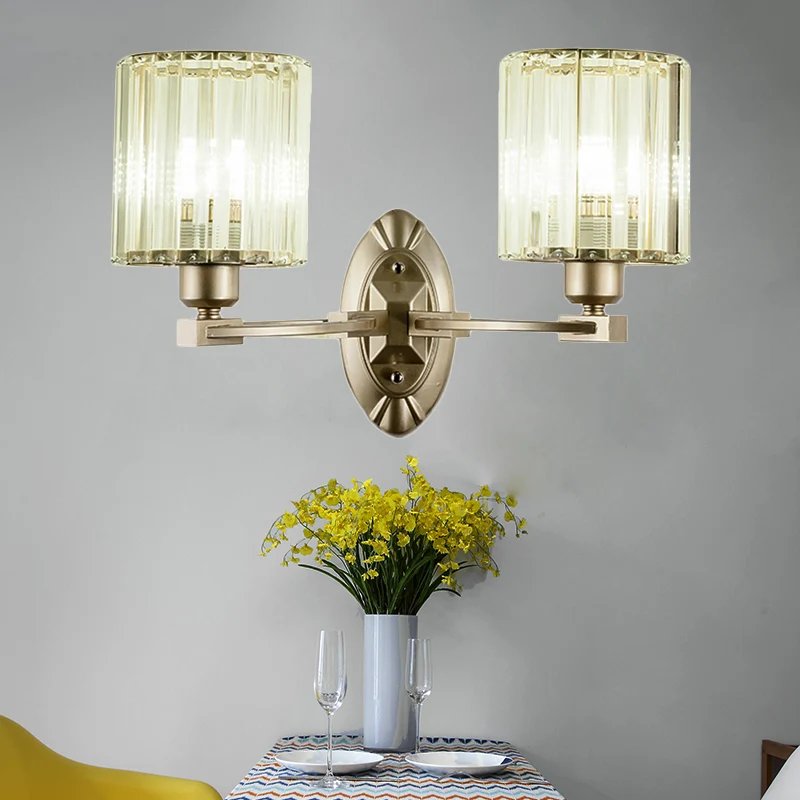 Moderne cilinder wandlamp kristal blok 1/2 licht woonkamer blaker licht zilver Clearhalo