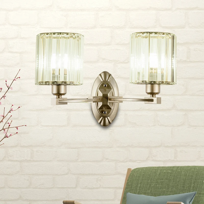 Moderne cilinder wandlamp kristal blok 1/2 licht woonkamer blaker licht zilver Clearhalo