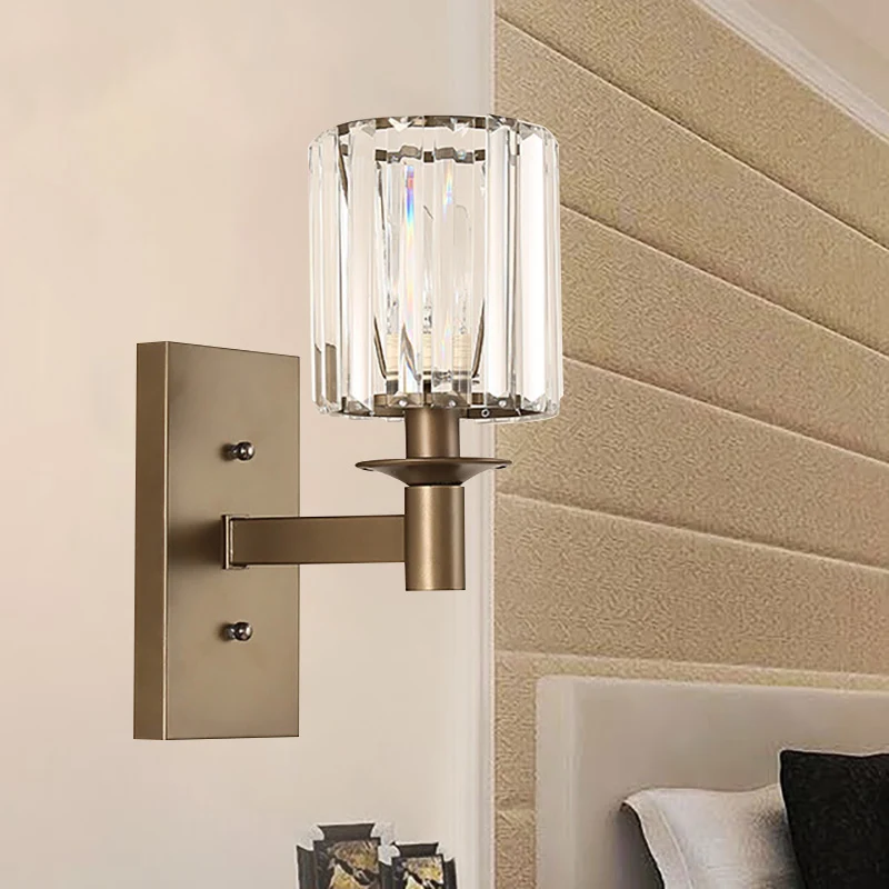Moderne cilinderwandkandelaar van helder glas, slaapkamerwandlamp met 1/2 lamp en rechthoekige achterplaat brons Clearhalo