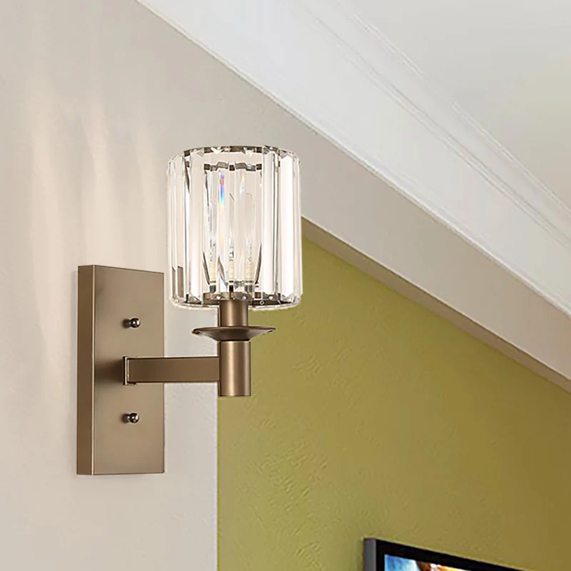 Moderne cilinderwandkandelaar van helder glas, slaapkamerwandlamp met 1/2 lamp en rechthoekige achterplaat brons Clearhalo