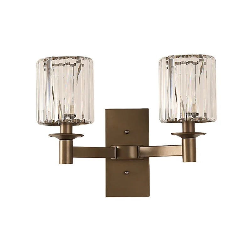 Moderne cilinderwandkandelaar van helder glas, slaapkamerwandlamp met 1/2 lamp en rechthoekige achterplaat brons Clearhalo