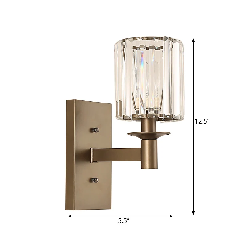 Moderne cilinderwandkandelaar van helder glas, slaapkamerwandlamp met 1/2 lamp en rechthoekige achterplaat brons Clearhalo