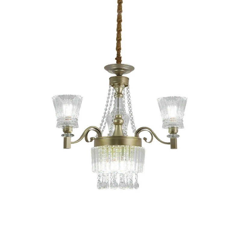 Moderne conische hanglamp met 6/9 koppen heldere kristallen kroonluchterlamp goud voor slaapkamer Clearhalo