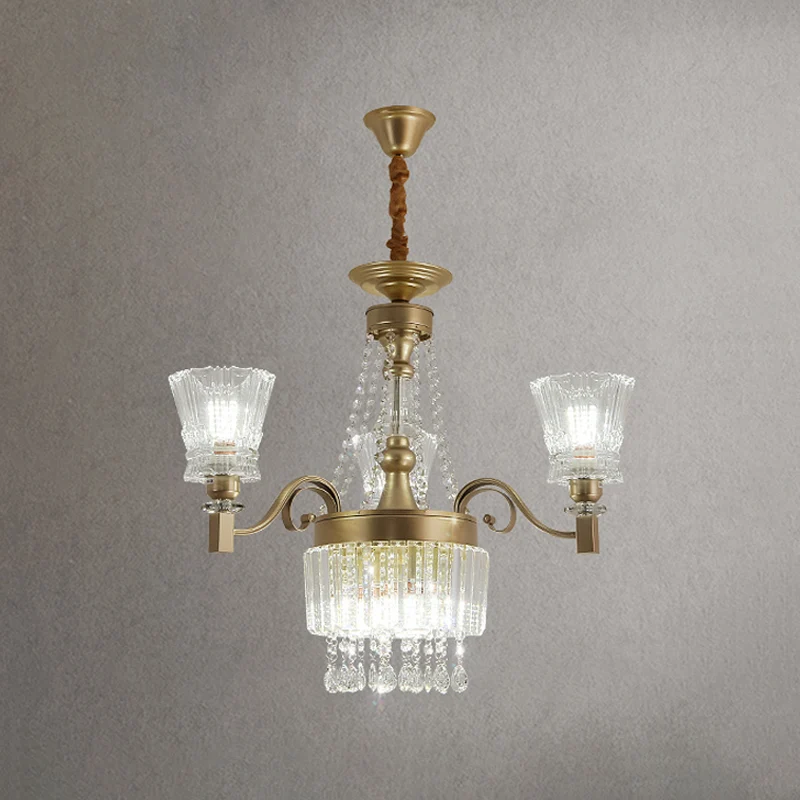 Moderne conische hanglamp met 6/9 koppen heldere kristallen kroonluchterlamp goud voor slaapkamer Clearhalo
