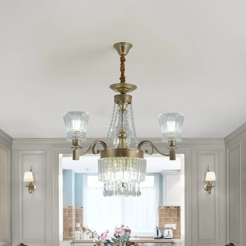 Moderne conische hanglamp met 6/9 koppen heldere kristallen kroonluchterlamp goud voor slaapkamer Clearhalo