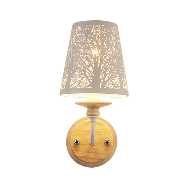 Moderne conische wandverlichtingsideeën Metallic 1-lichts slaapkamerwandgemonteerde lamp met boomontwerp wit Clearhalo