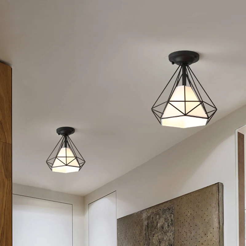 Moderne Diamond Wire Guard-plafondlamp 1 licht ijzeren glazen plafondmontagelamp voor gangkamer Clearhalo