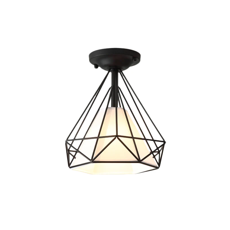 Moderne Diamond Wire Guard-plafondlamp 1 licht ijzeren glazen plafondmontagelamp voor gangkamer Clearhalo