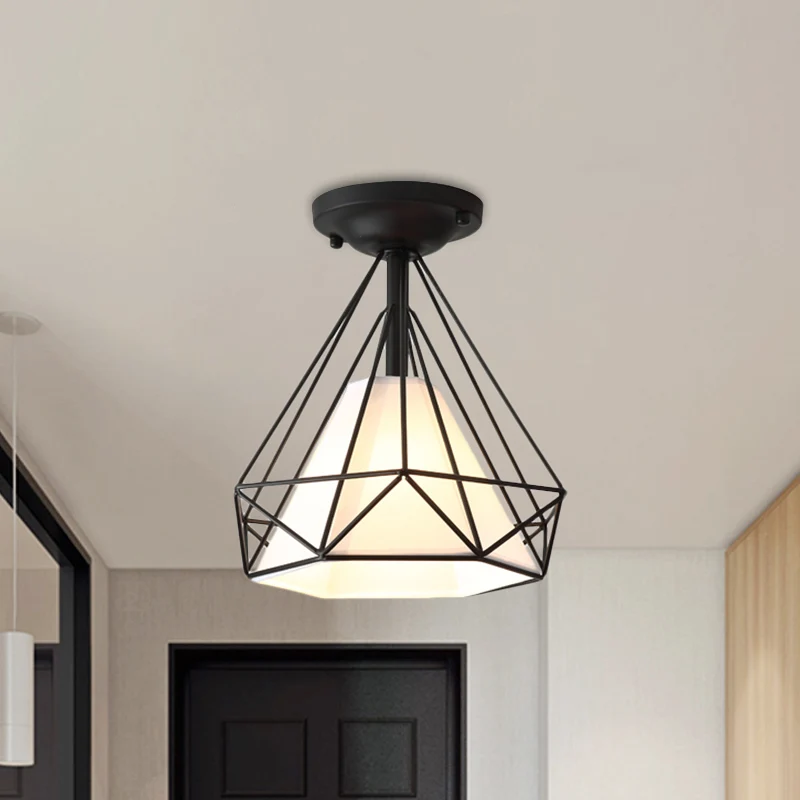 Moderne Diamond Wire Guard-plafondlamp 1 licht ijzeren glazen plafondmontagelamp voor gangkamer Clearhalo