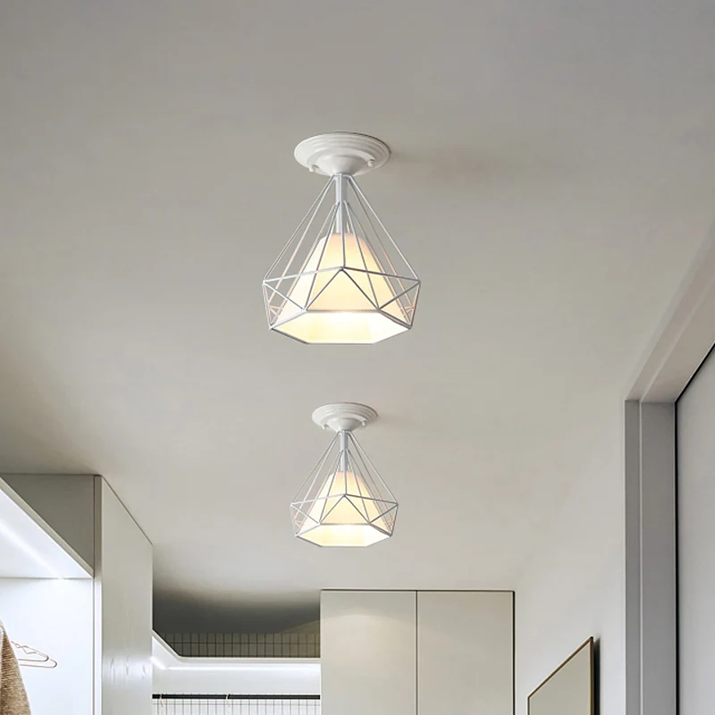 Moderne Diamond Wire Guard-plafondlamp 1 licht ijzeren glazen plafondmontagelamp voor gangkamer Clearhalo