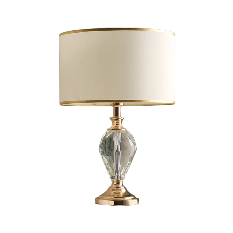 Moderne druppelvormige bureaulamp met afgeschuinde kristallen tafellamp met 1 kop wit met stoffen kap Clearhalo