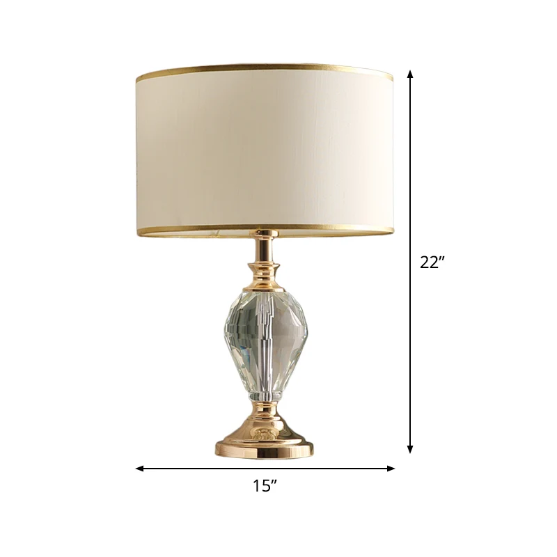 Moderne druppelvormige bureaulamp met afgeschuinde kristallen tafellamp met 1 kop wit met stoffen kap Clearhalo