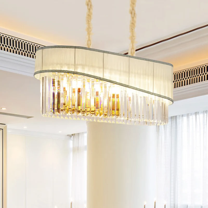 Moderne eilandlamp met 10 lampen, gouden 1-laags hanglamp met kristallen kap Clearhalo
