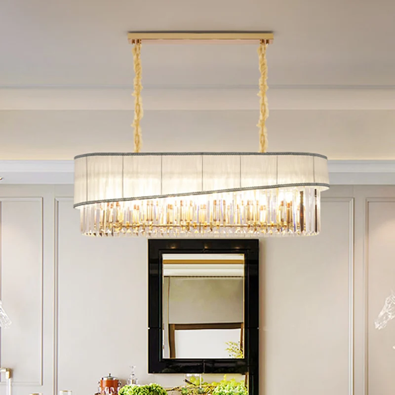 Moderne eilandlamp met 10 lampen, gouden 1-laags hanglamp met kristallen kap Clearhalo