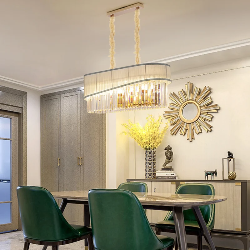 Moderne eilandlamp met 10 lampen, gouden 1-laags hanglamp met kristallen kap Clearhalo