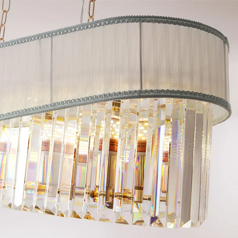 Moderne eilandlamp met 10 lampen, gouden 1-laags hanglamp met kristallen kap Clearhalo