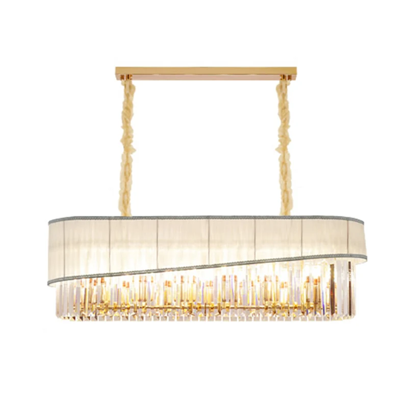 Moderne eilandlamp met 10 lampen, gouden 1-laags hanglamp met kristallen kap Clearhalo