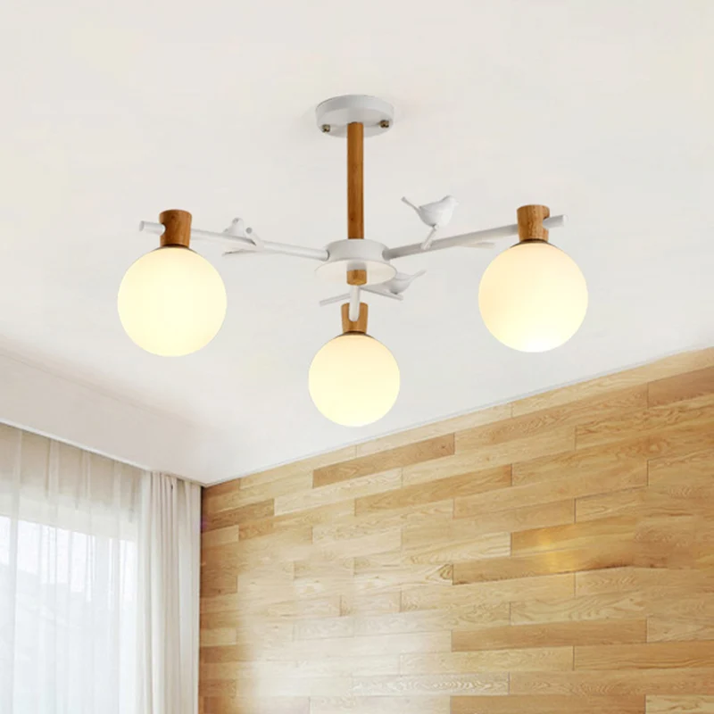 Moderne Globe kroonluchter licht wit glas 3 lampen slaapkamer hangende verlichtingsarmatuur met vogel Clearhalo