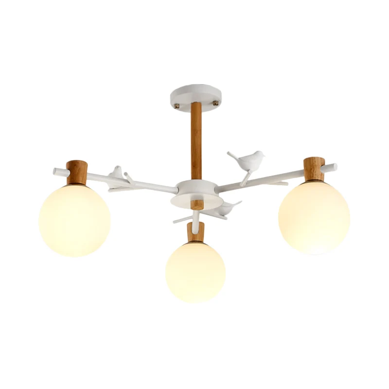 Moderne Globe kroonluchter licht wit glas 3 lampen slaapkamer hangende verlichtingsarmatuur met vogel Clearhalo