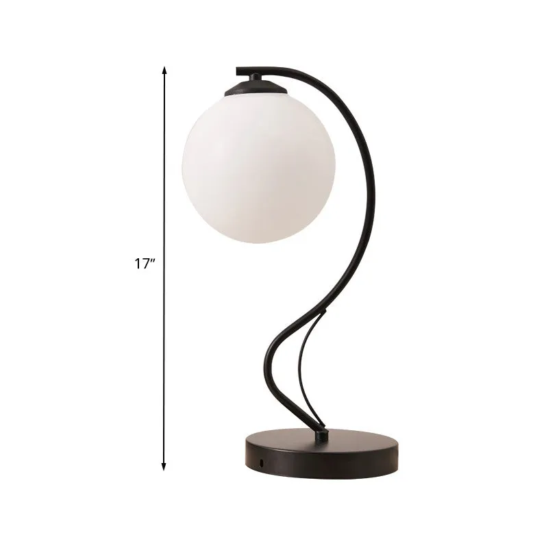 Moderne Globe Shade Task Lighting 1 lamp matglazen leeslamp zwart met voet Clearhalo