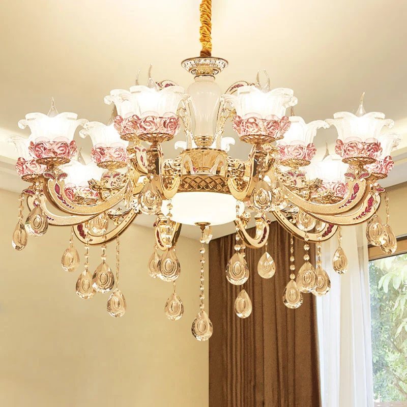 Moderne hangende bloemkroonluchter van matglas de woonkamer met hangend kristallen accent Clearhalo