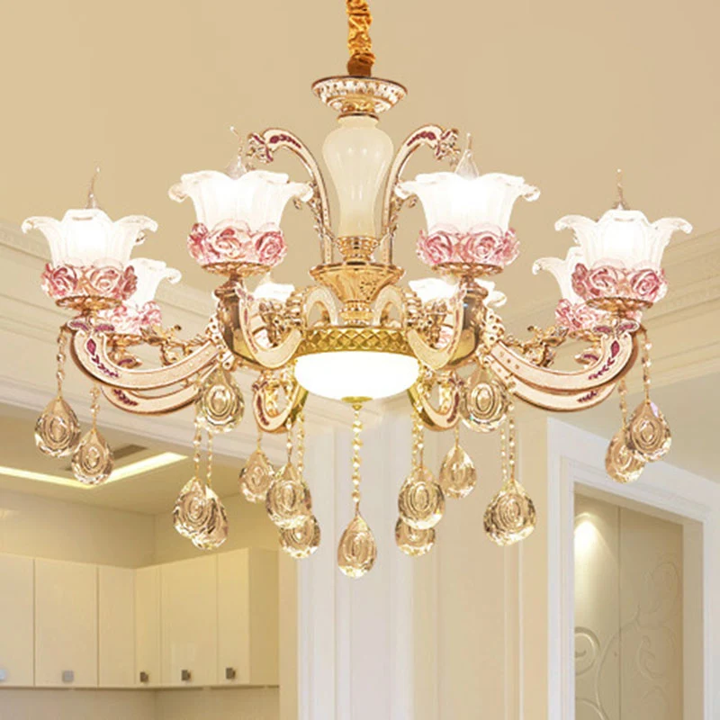 Moderne hangende bloemkroonluchter van matglas de woonkamer met hangend kristallen accent Clearhalo