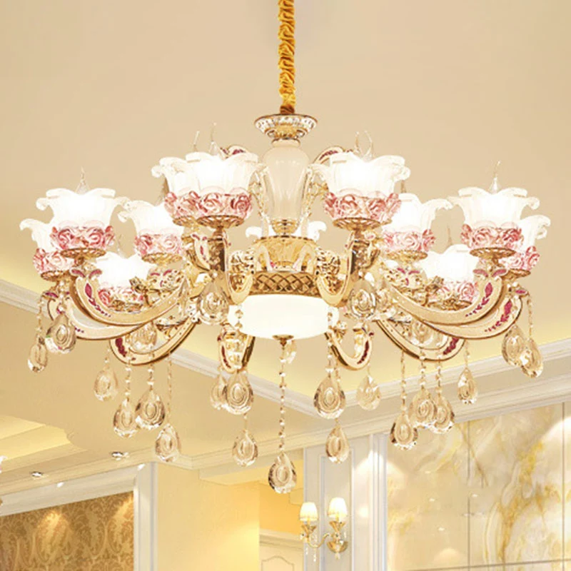 Moderne hangende bloemkroonluchter van matglas de woonkamer met hangend kristallen accent Clearhalo