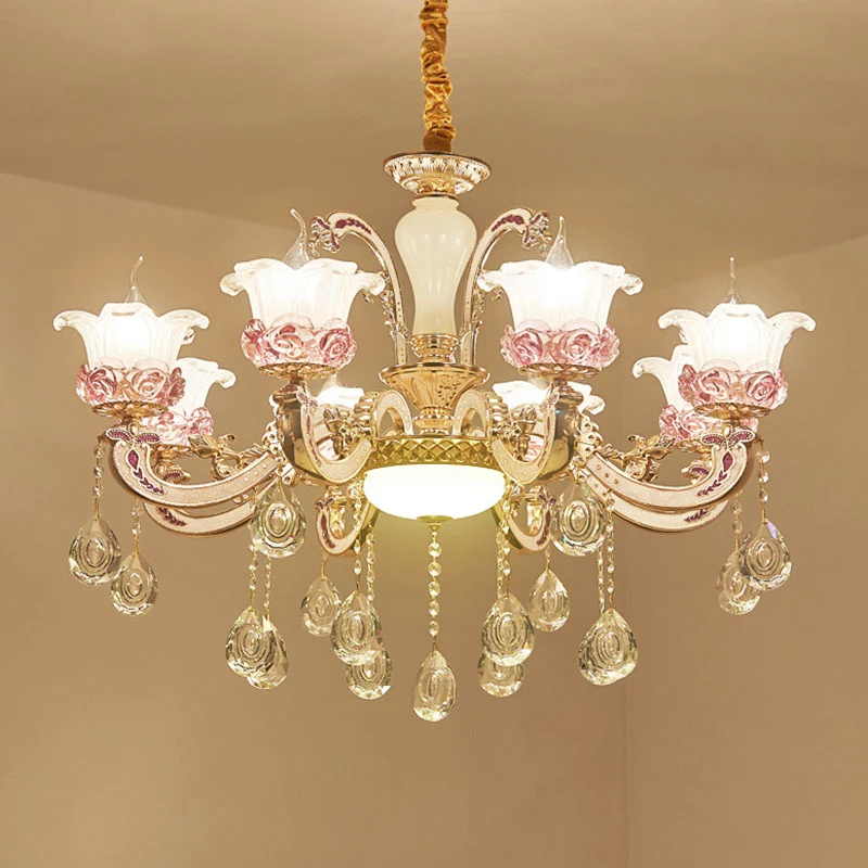Moderne hangende bloemkroonluchter van matglas de woonkamer met hangend kristallen accent Clearhalo