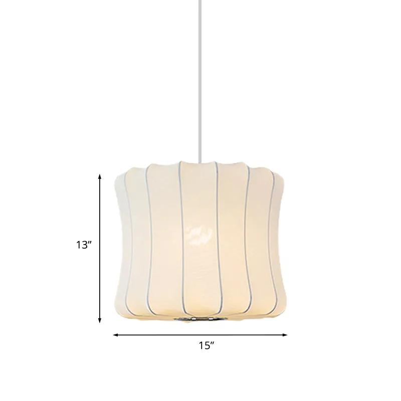 Moderne hangende hanglamp met 1 licht en stoffen kap Witte lantaarn hangende plafondlamp Clearhalo