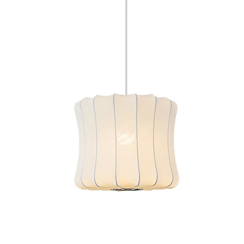 Moderne hangende hanglamp met 1 licht en stoffen kap Witte lantaarn hangende plafondlamp Clearhalo