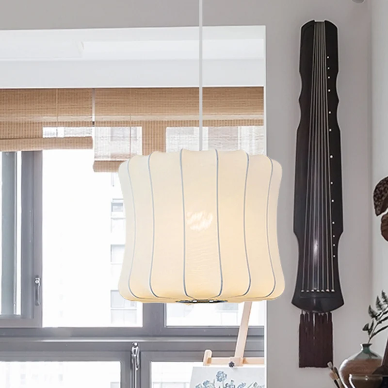 Moderne hangende hanglamp met 1 licht en stoffen kap Witte lantaarn hangende plafondlamp Clearhalo