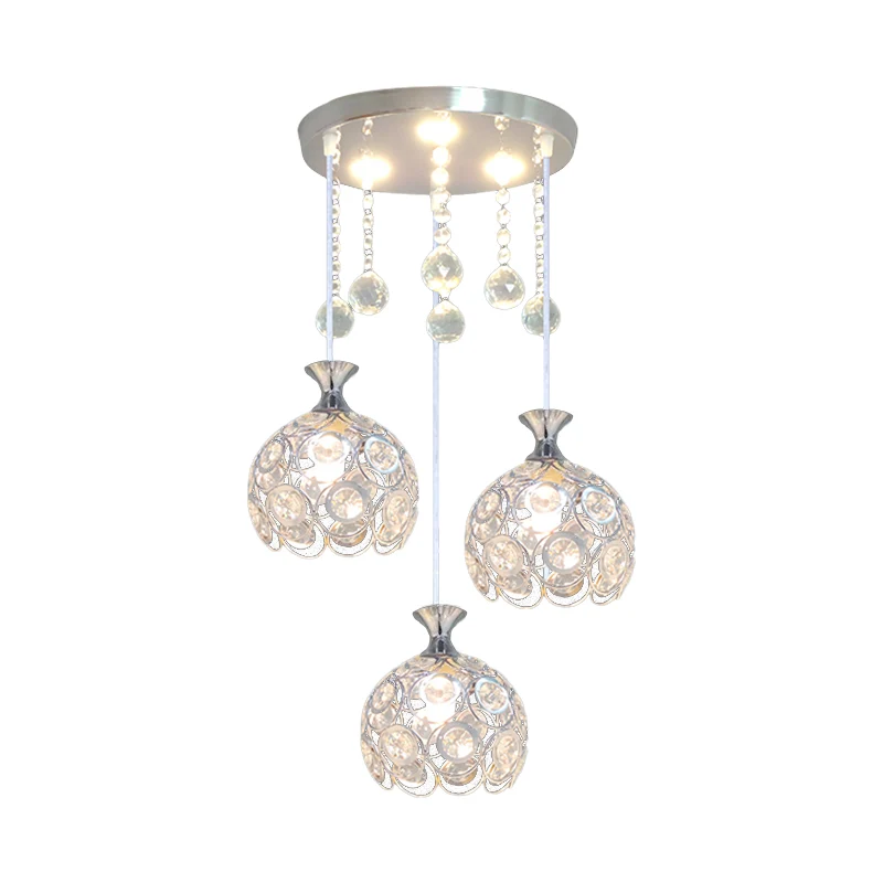 Moderne hangende hanglamp met zilveren afwerking en koepelvormige, met kristallen ingelegde lampenkap Clearhalo