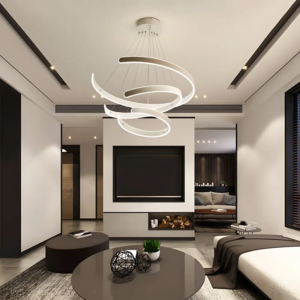 Moderne hanglamp voor eetkamer, hanglamp met meerdere ringen wit, neutraal licht Clearhalo