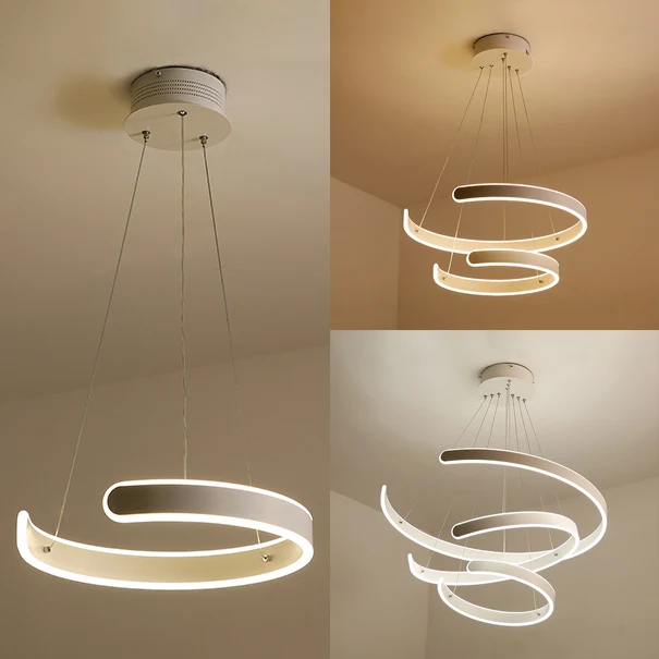 Moderne hanglamp voor eetkamer, hanglamp met meerdere ringen wit, neutraal licht Clearhalo