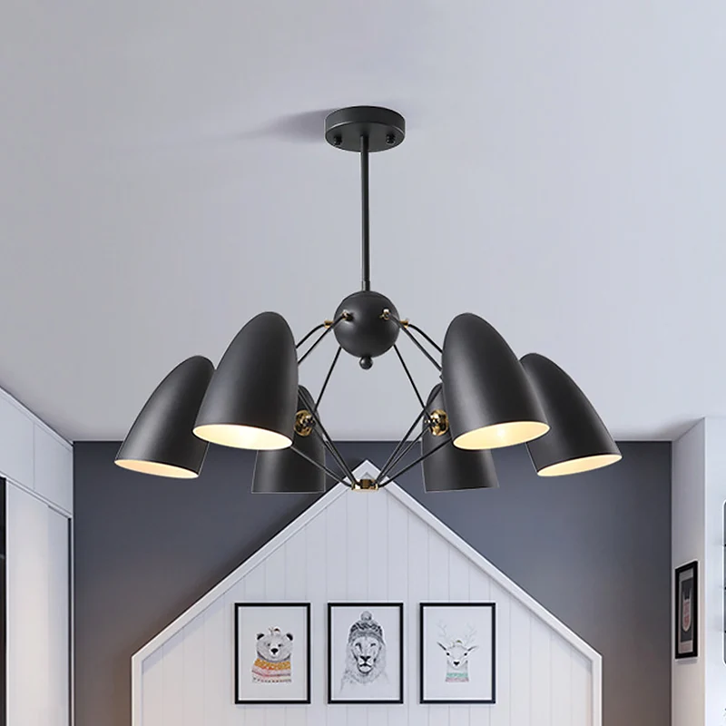 Moderne 6 Heads Down-verlichting met metalen kap Wit/zwarte afwerking Bullet-plafondkroonluchter Clearhalo