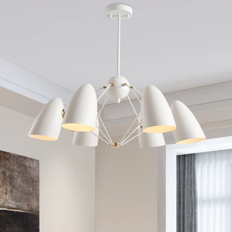 Moderne 6 Heads Down-verlichting met metalen kap Wit/zwarte afwerking Bullet-plafondkroonluchter Clearhalo