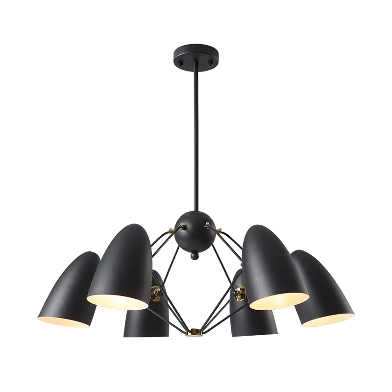 Moderne 6 Heads Down-verlichting met metalen kap Wit/zwarte afwerking Bullet-plafondkroonluchter Clearhalo
