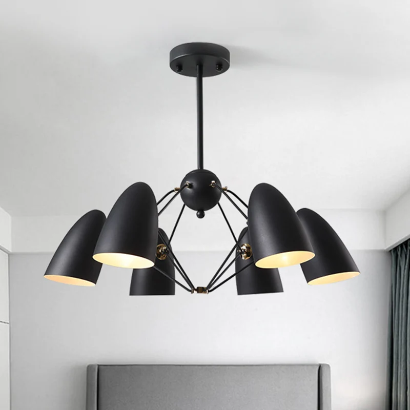 Moderne 6 Heads Down-verlichting met metalen kap Wit/zwarte afwerking Bullet-plafondkroonluchter Clearhalo