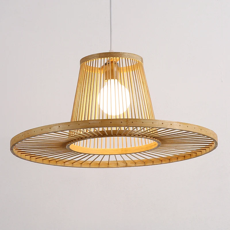 Moderne hoedvormige hanglamp bamboe 1-kops eetkamer slingerlamp beige Clearhalo