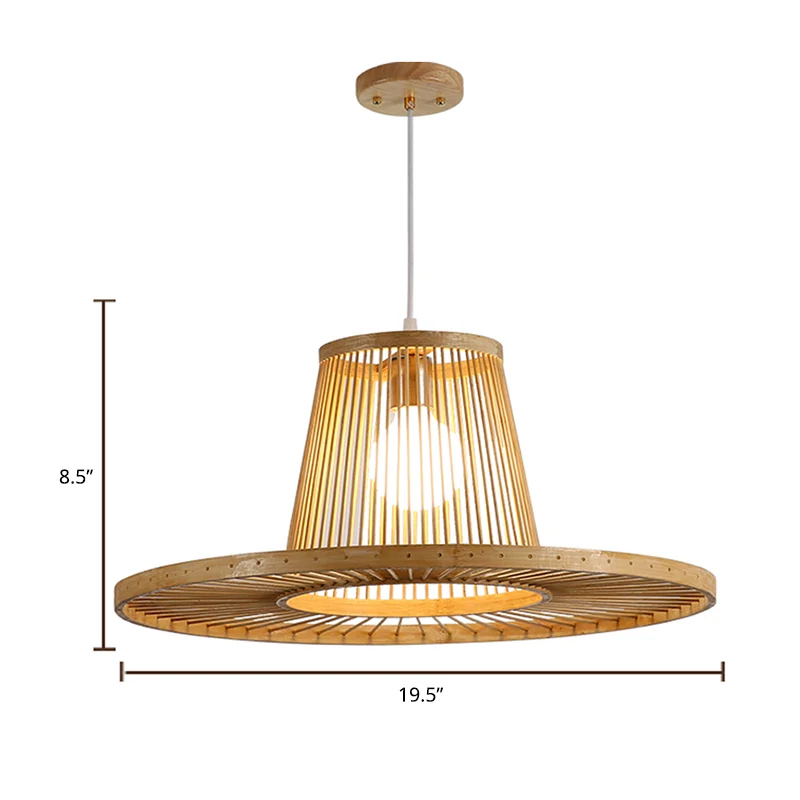 Moderne hoedvormige hanglamp bamboe 1-kops eetkamer slingerlamp beige Clearhalo
