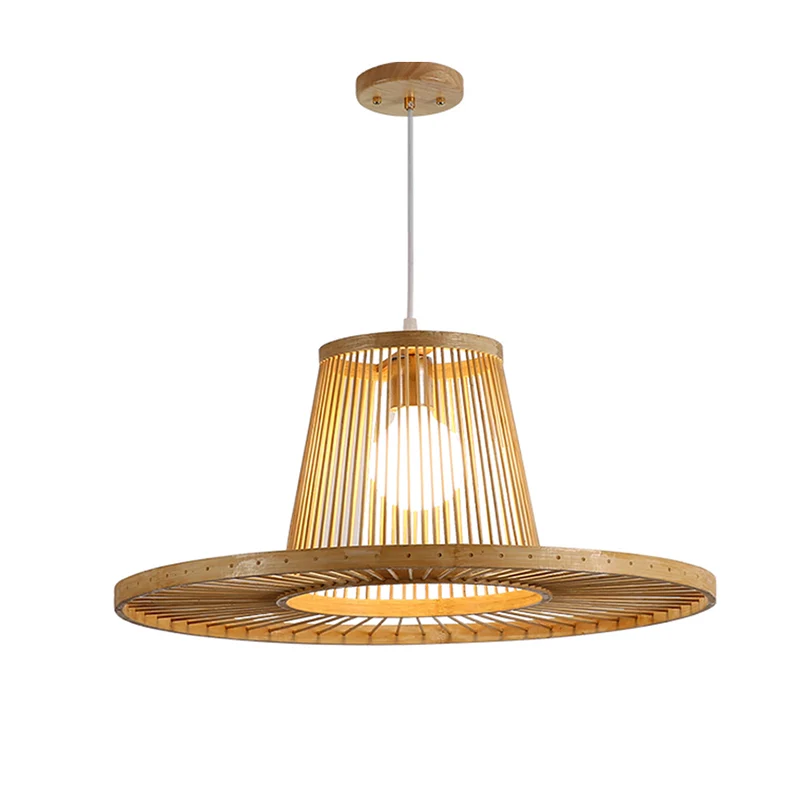 Moderne hoedvormige hanglamp bamboe 1-kops eetkamer slingerlamp beige Clearhalo