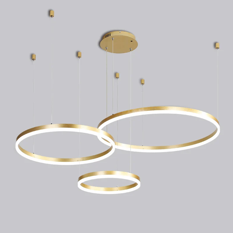 Moderne kroonluchter met 3/4 niveaus, metallic woonkamercirkel LED-hanglamp goud/koffie, warm/wit licht Clearhalo