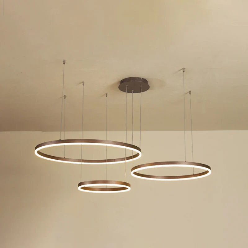 Moderne kroonluchter met 3/4 niveaus, metallic woonkamercirkel LED-hanglamp goud/koffie, warm/wit licht Clearhalo