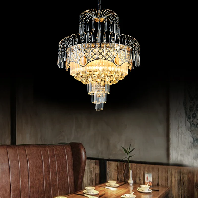 Moderne kroonluchterlamp met 3/5 lampen en kristallen kap Gouden gelaagde plafondlamp voor eetkamer, 18"/19,5" breed Clear...