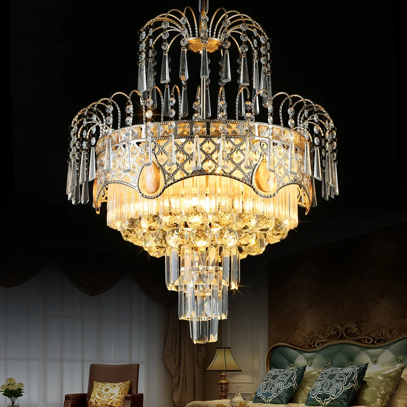 Moderne kroonluchterlamp met 3/5 lampen en kristallen kap Gouden gelaagde plafondlamp voor eetkamer, 18"/19,5" breed Clear...