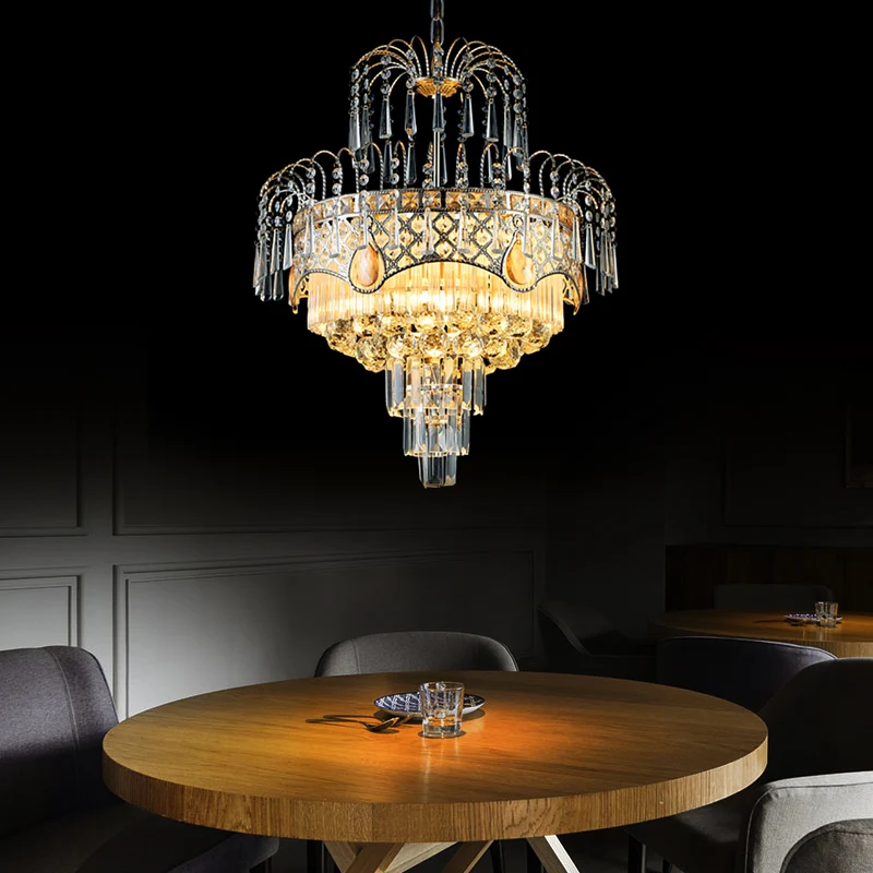 Moderne kroonluchterlamp met 3/5 lampen en kristallen kap Gouden gelaagde plafondlamp voor eetkamer, 18"/19,5" breed Clear...