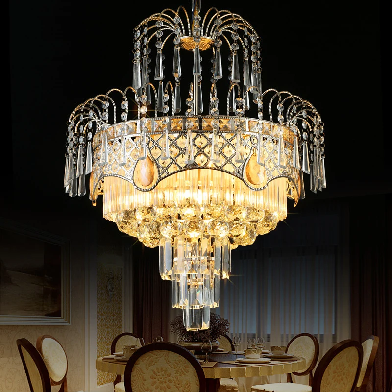Moderne kroonluchterlamp met 3/5 lampen en kristallen kap Gouden gelaagde plafondlamp voor eetkamer, 18"/19,5" breed Clear...