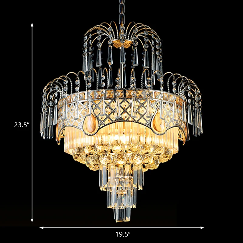 Moderne kroonluchterlamp met 3/5 lampen en kristallen kap Gouden gelaagde plafondlamp voor eetkamer, 18"/19,5" breed Clear...