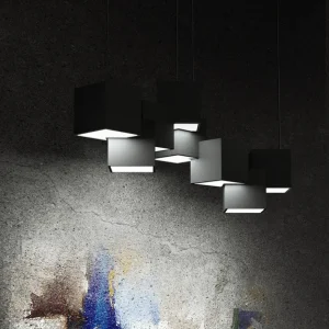 Moderne kubieke LED-eilandlamp, metalen geometrische hanglamp voor de woonkamer Clearhalo